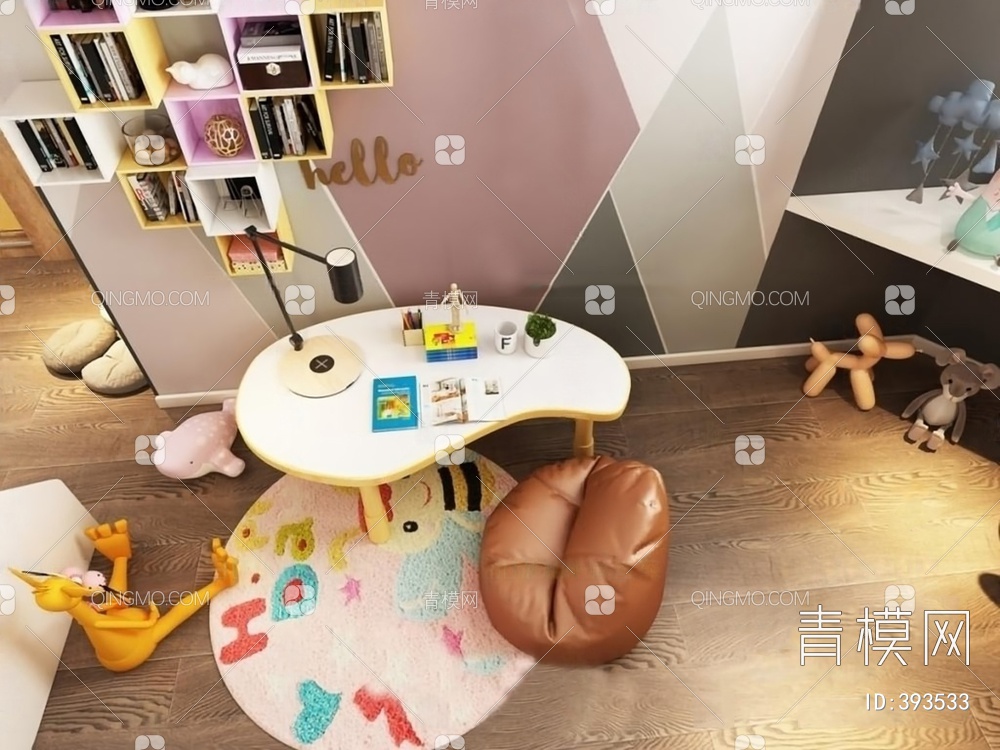 儿童房书桌椅3D模型下载【ID:393533】