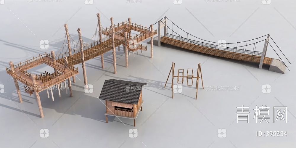 木桥吊桥绳索桥水车磨坊3D模型下载【ID:395234】