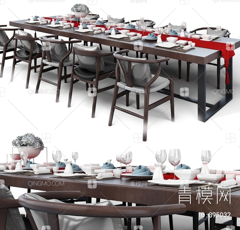餐桌椅组合3D模型下载【ID:395032】