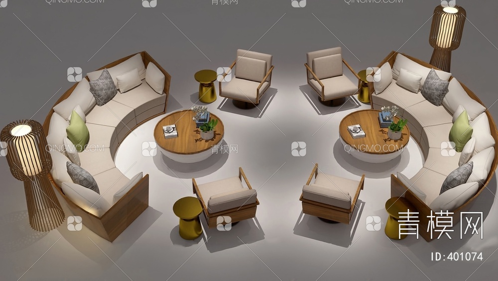 沙发茶几组合3D模型下载【ID:401074】