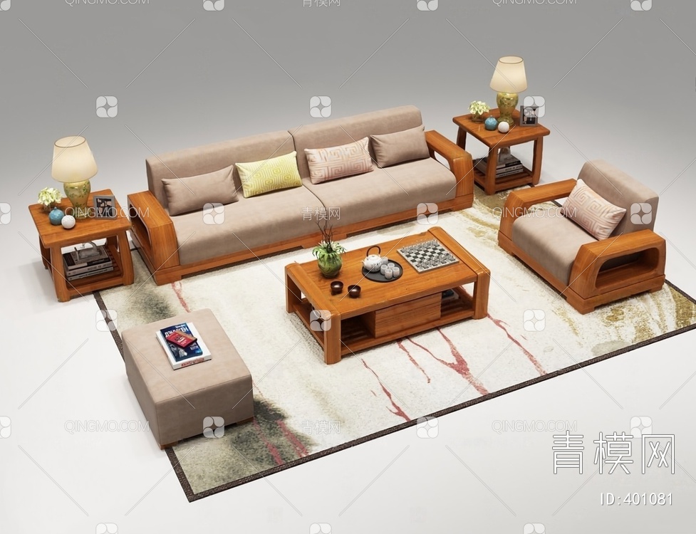 沙发茶几组合3D模型下载【ID:401081】