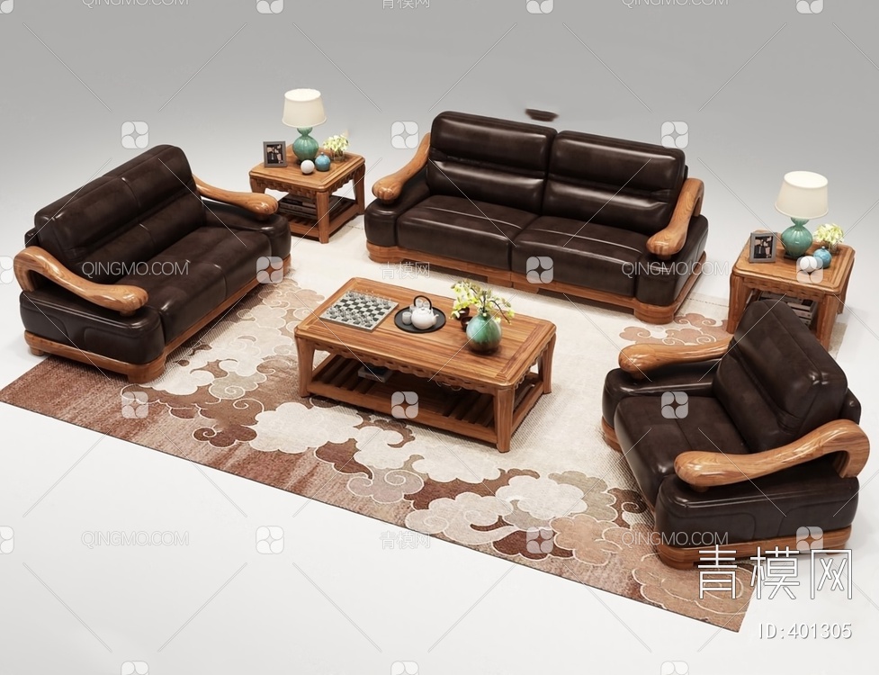 沙发茶几组合3D模型下载【ID:401305】