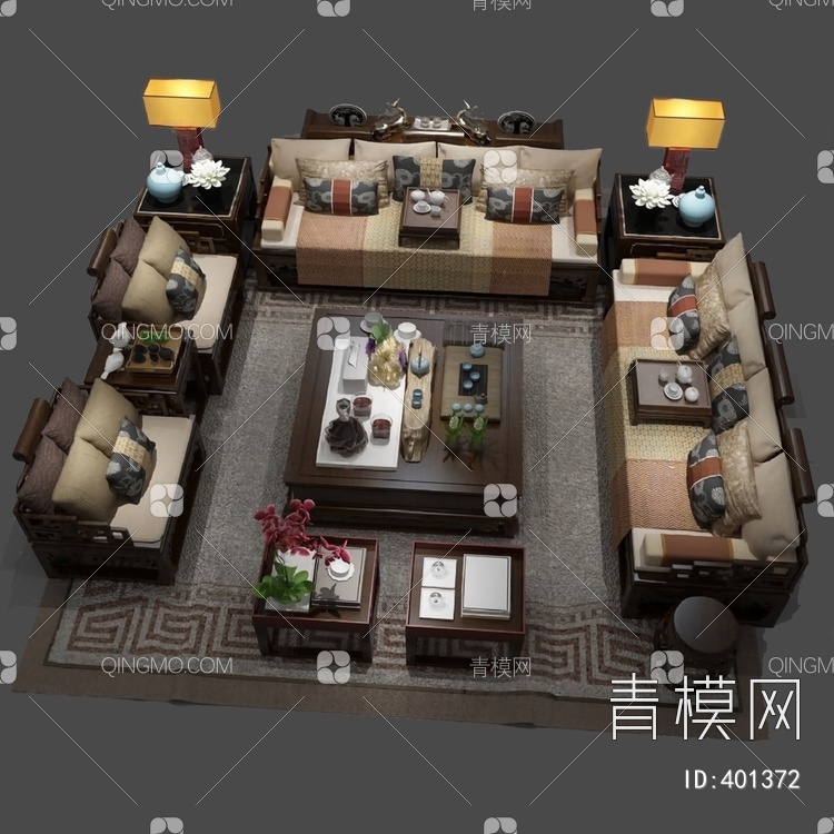 沙发茶几组合3D模型下载【ID:401372】