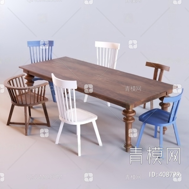 餐桌椅组合3D模型下载【ID:408799】