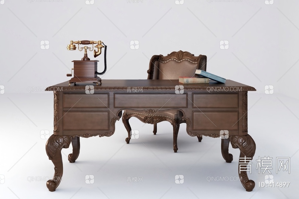 书桌椅组合3D模型下载【ID:414897】