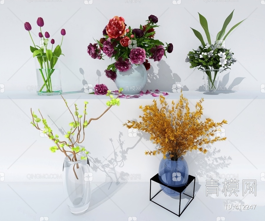花瓶花卉3D模型下载【ID:412247】