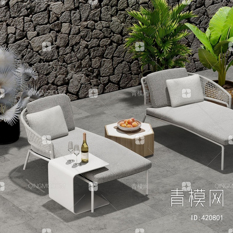 户外躺椅沙发3D模型下载【ID:420801】