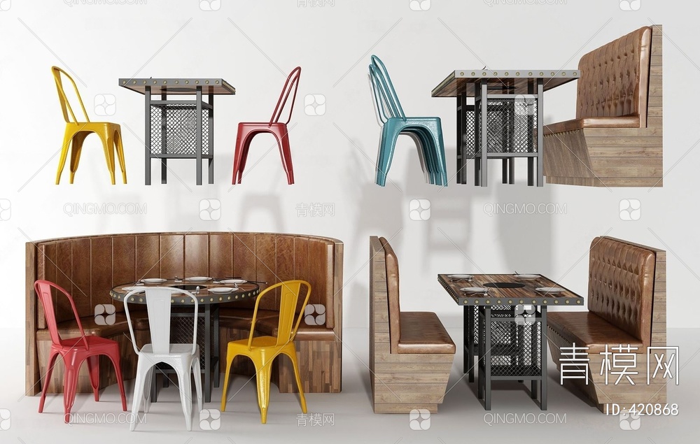 工业餐桌椅卡座3D模型下载【ID:420868】