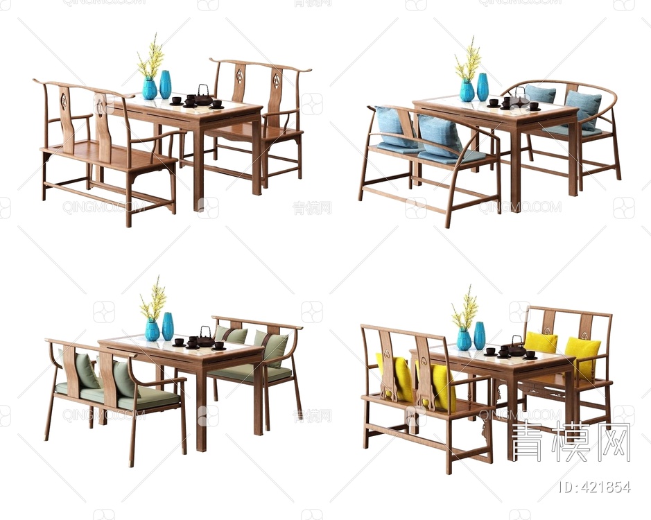 双人餐桌椅组合3D模型下载【ID:421854】