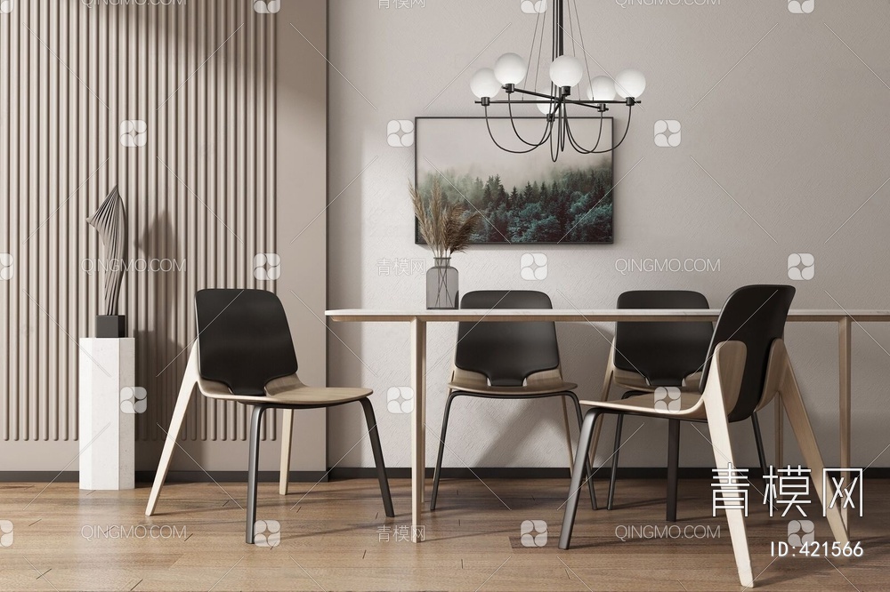 餐桌椅吊灯组合3D模型下载【ID:421566】
