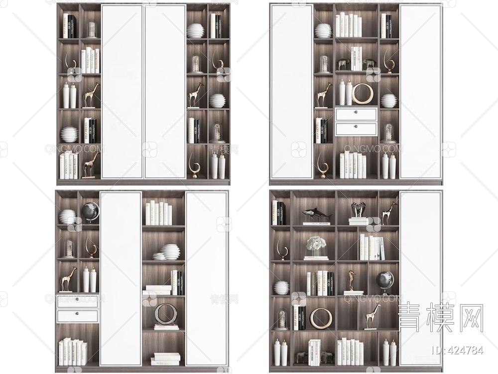 书柜摆件组合3D模型下载【ID:424784】