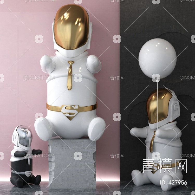 雕塑摆件宇航员3D模型下载【ID:427956】