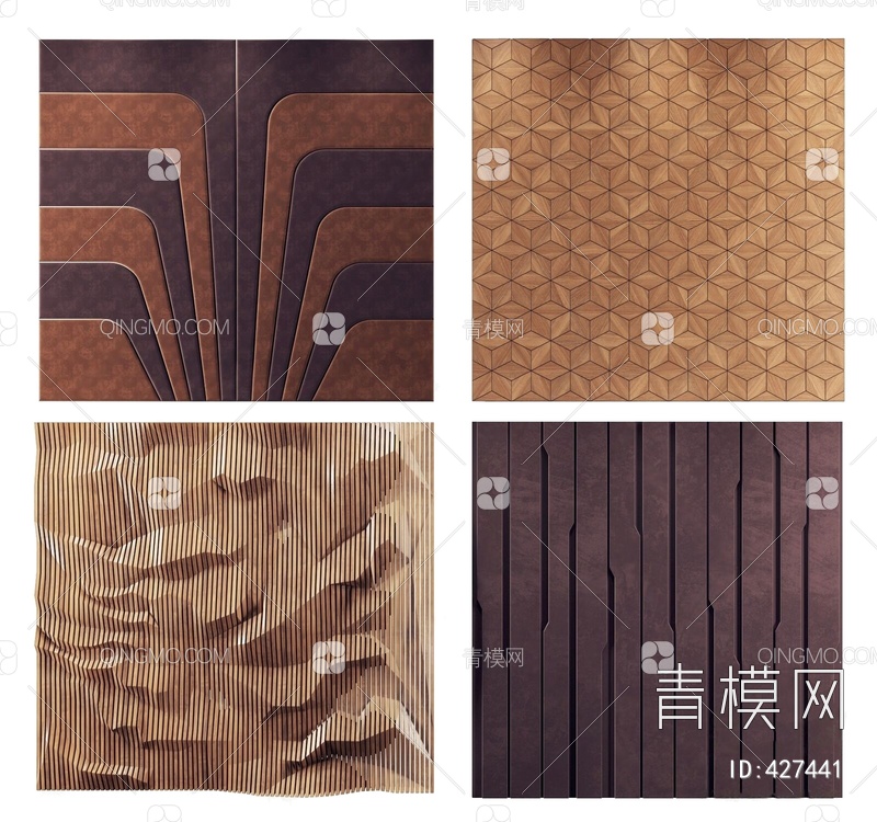 软包木质造型墙组合3D模型下载【ID:427441】