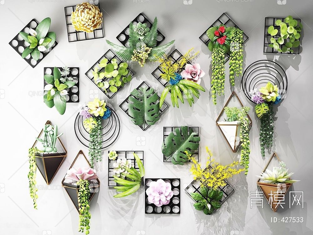 小清新壁挂式植物墙3D模型下载【ID:427533】