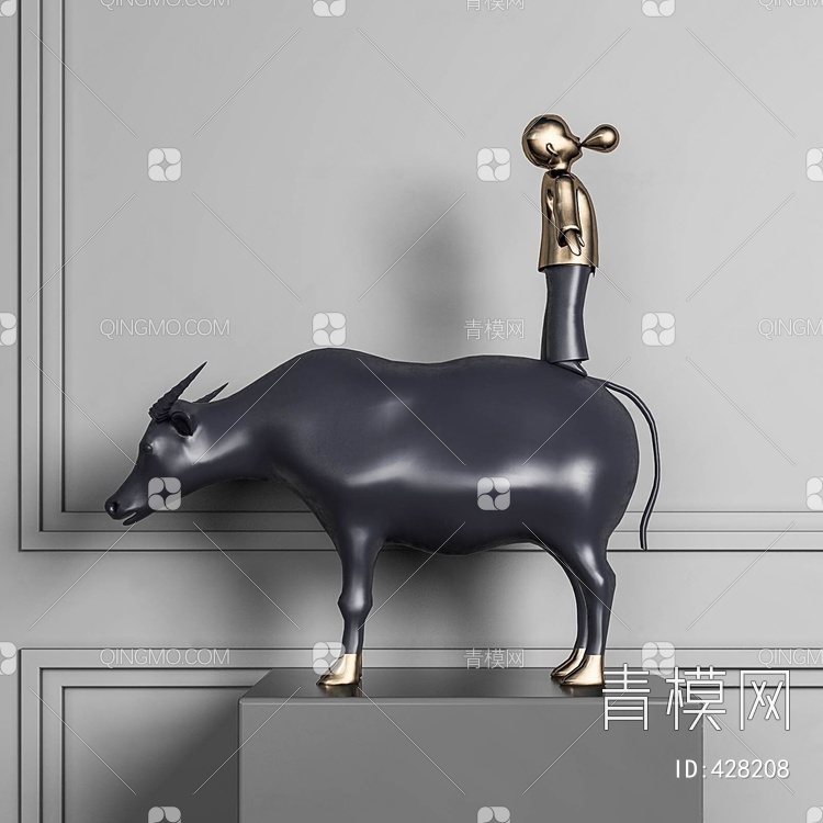 牛与男孩雕塑3D模型下载【ID:428208】