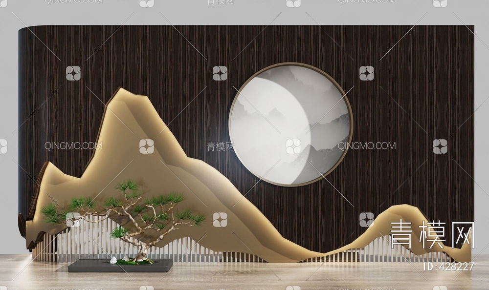 山水景观小品背景墙3D模型下载【ID:428227】