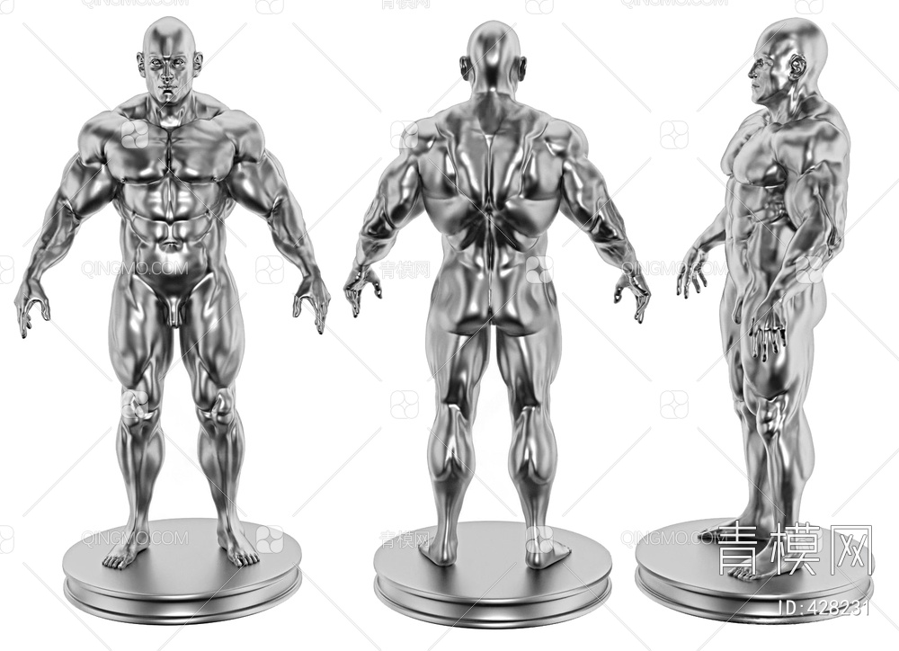 电镀银肌肉男子塑像3D模型下载【ID:428231】