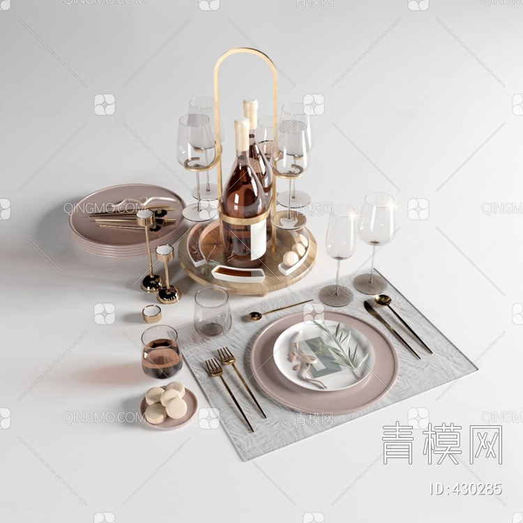 餐具摆件酒瓶组合3D模型下载【ID:430285】