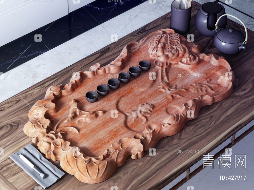 木雕茶盘3D模型下载【ID:427917】