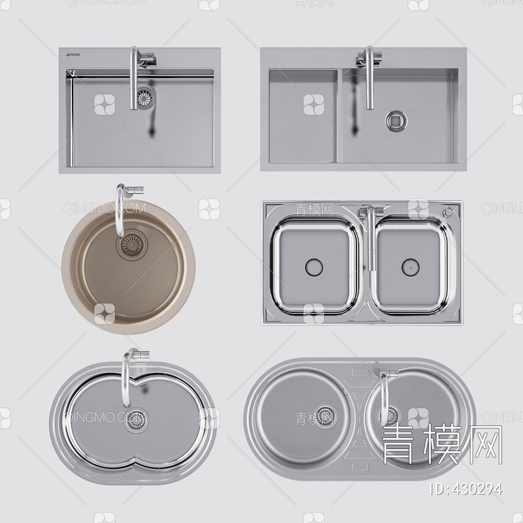 厨房不锈钢水槽洗碗池台盆3D模型下载【ID:430294】
