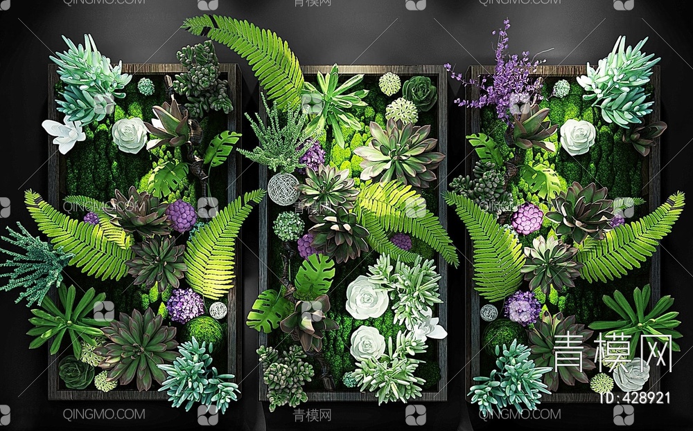 多肉植物艺术画框墙组合3D模型下载【ID:428921】