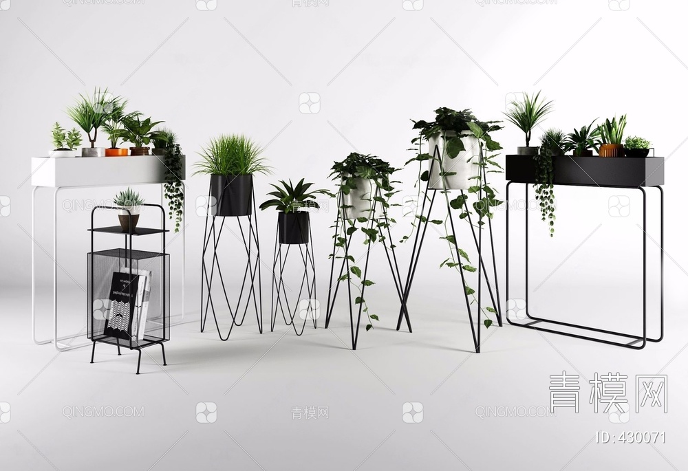 植物盆栽花架组合3D模型下载【ID:430071】