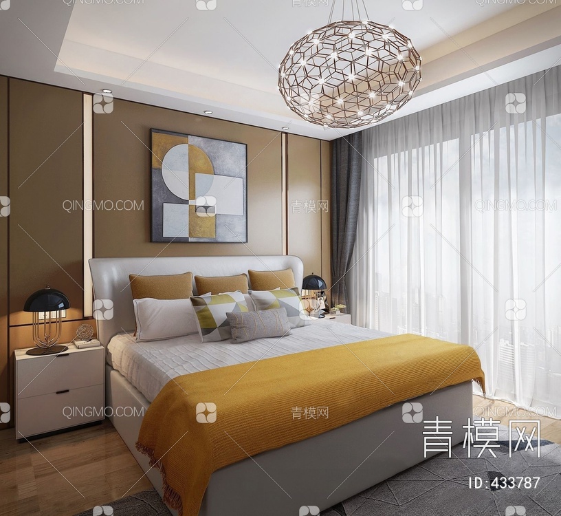 中南·湖悦天境样板房-卧室3D模型下载【ID:433787】
