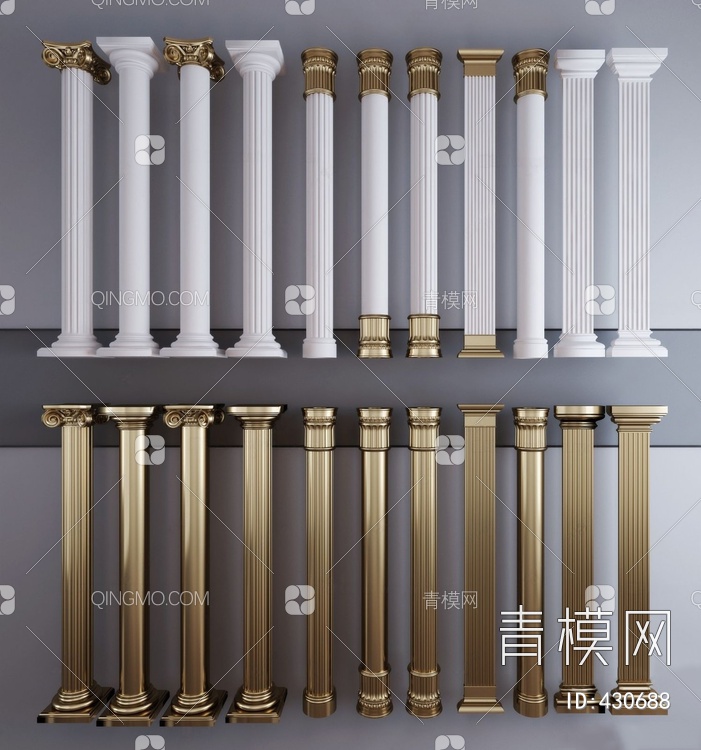 描金柱子柱头组合3D模型下载【ID:430688】