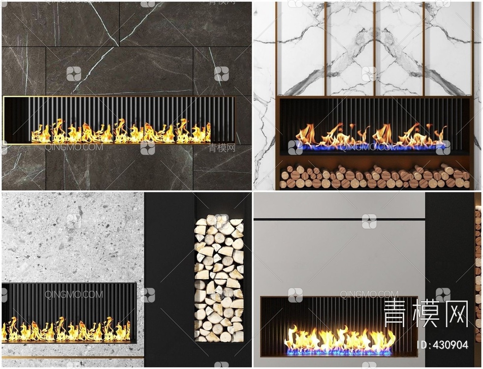 壁炉木头造型墙组合3D模型下载【ID:430904】