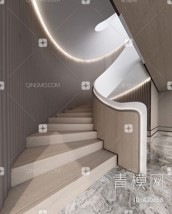 木制旋转楼梯3D模型下载【ID:430658】
