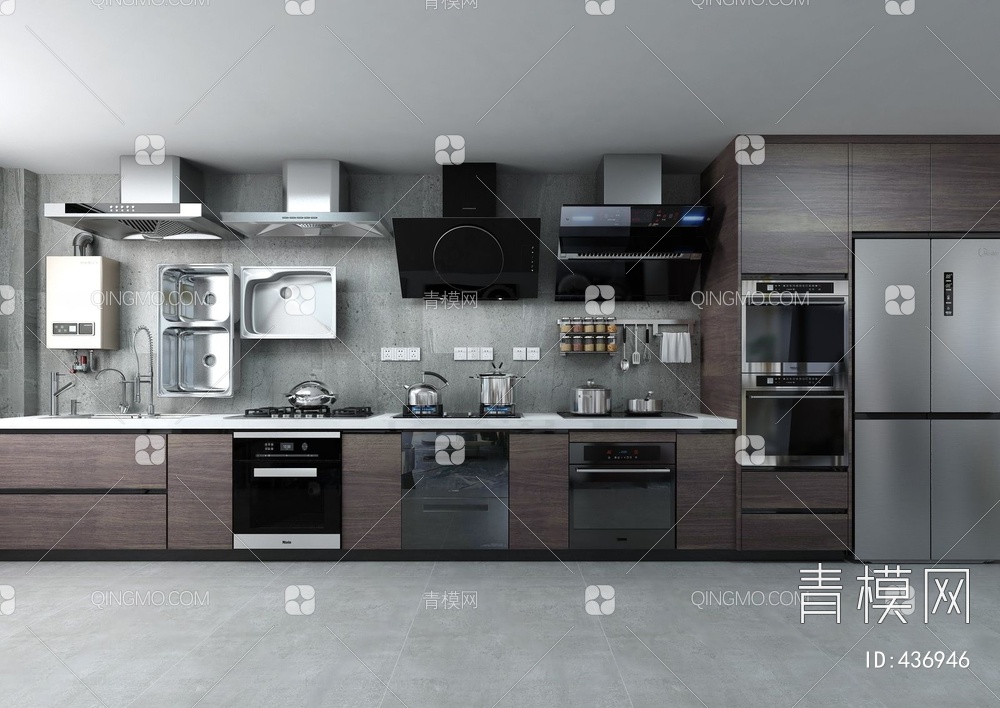 厨房橱柜电器组合3D模型下载【ID:436946】