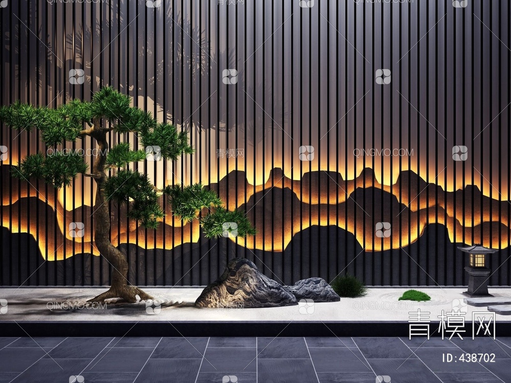 景观松树石头组合3D模型下载【ID:438702】