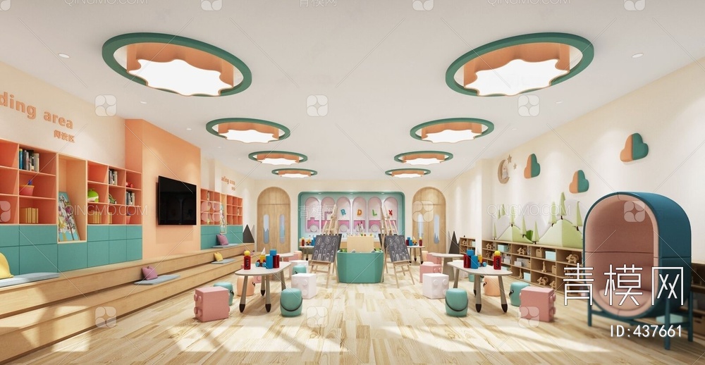 模型】_现代黄风格幼儿园美术室3d模型下载_id437661_免费3dmax模型库