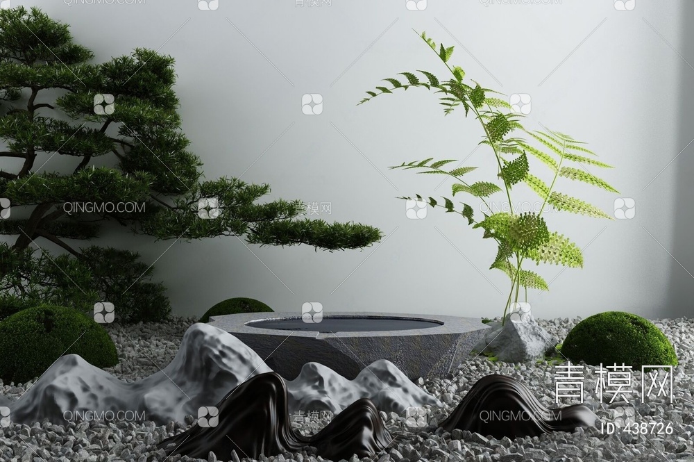 庭院景观小品枯山水石3D模型下载【ID:438726】