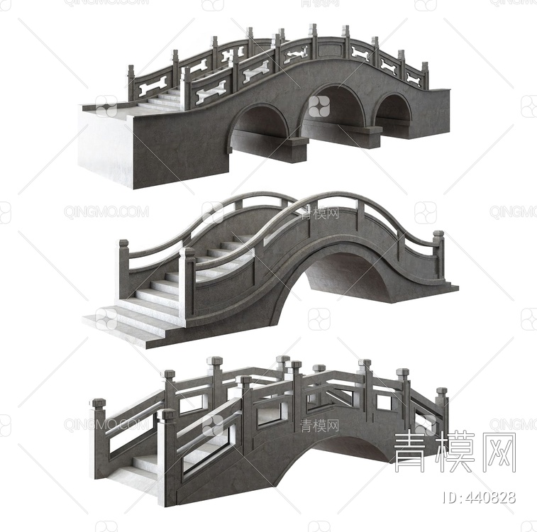 园林景观石拱桥3D模型下载【ID:440828】