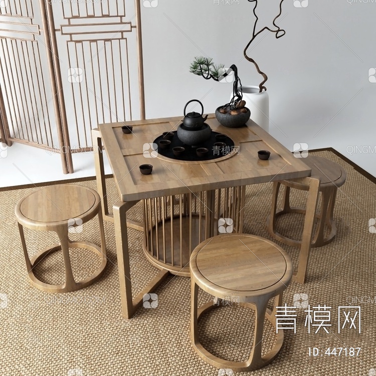 茶桌椅3D模型下载【ID:447187】