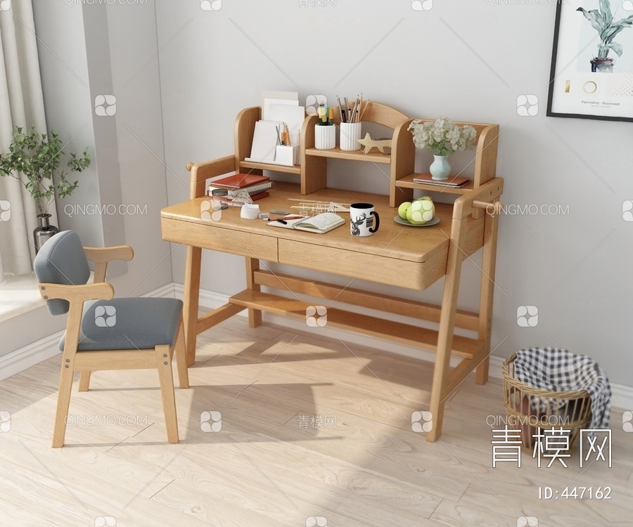 书桌椅组合3D模型下载【ID:447162】