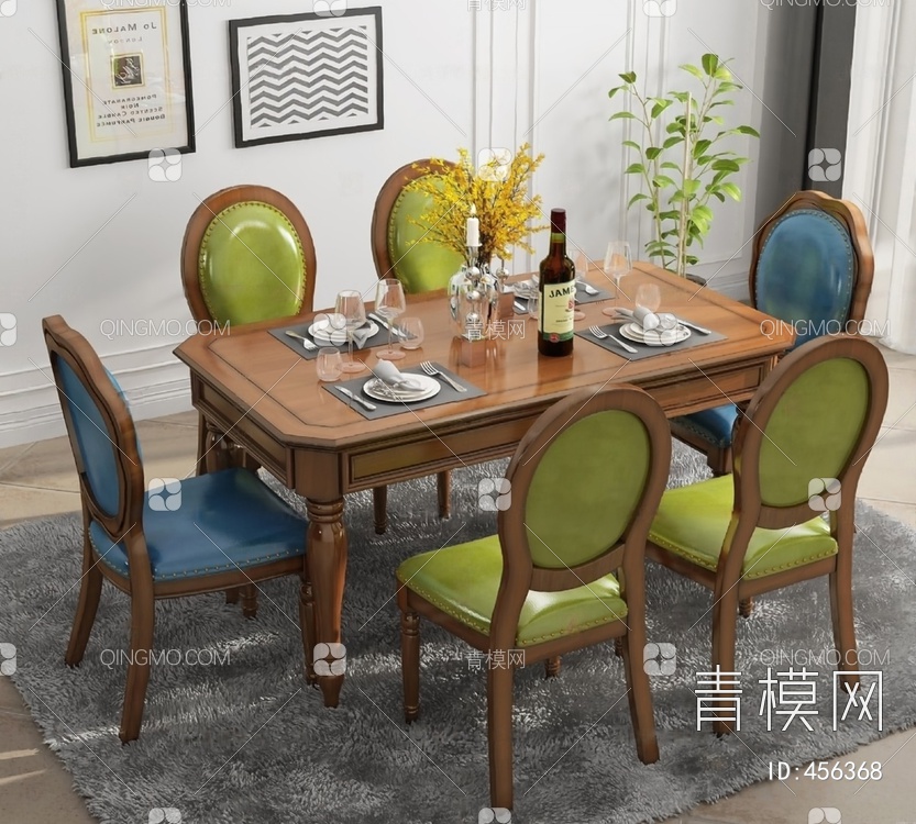 餐桌椅组合3D模型下载【ID:456368】