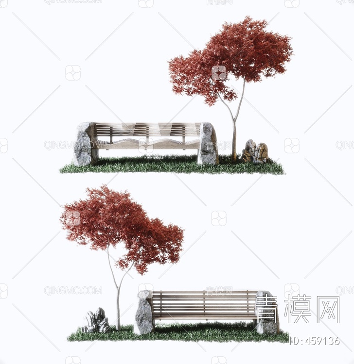 户外景观园林石头木板长椅组合3D模型下载【ID:459136】