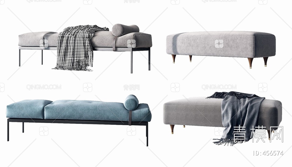 床尾凳沙发凳组合3D模型下载【ID:456574】