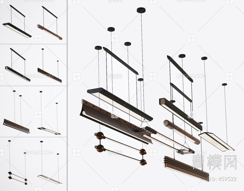 办公室灯管吊灯3D模型下载【ID:459522】