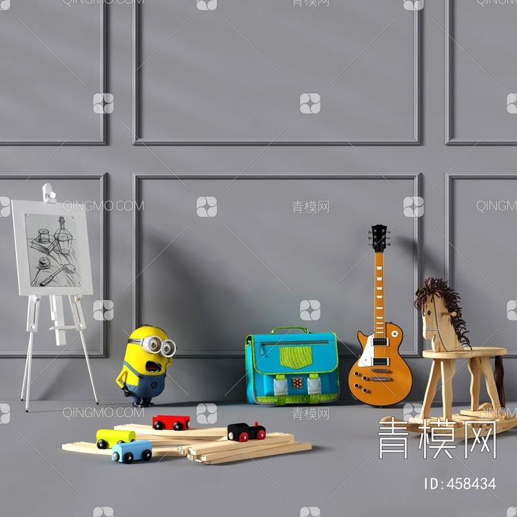 玩具车木马小黄人画板吉他书包3D模型下载【ID:458434】