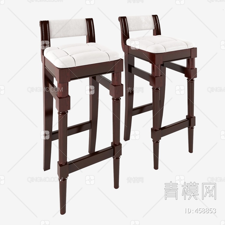 实木布艺吧台椅3D模型下载【ID:458853】