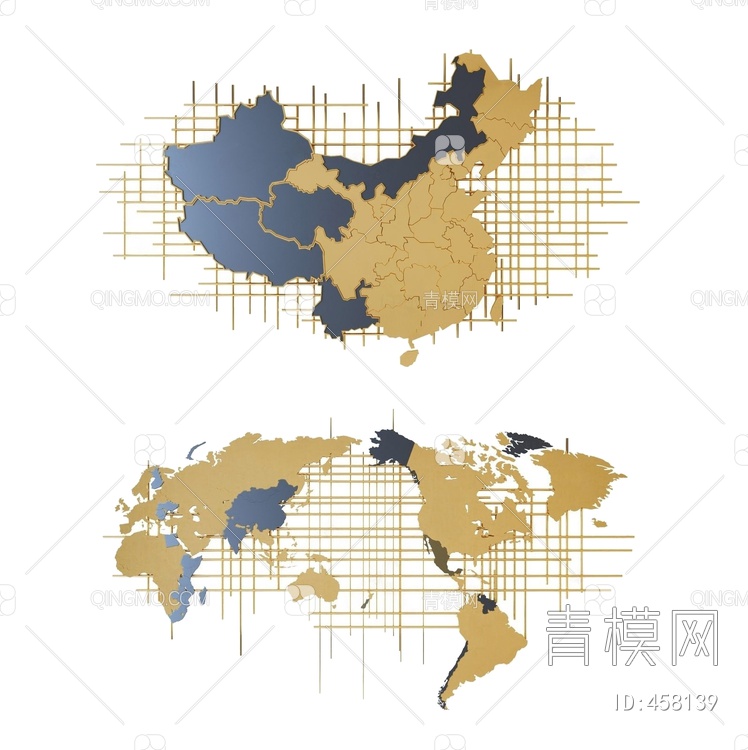 中国世界地图墙饰3D模型下载【ID:458139】