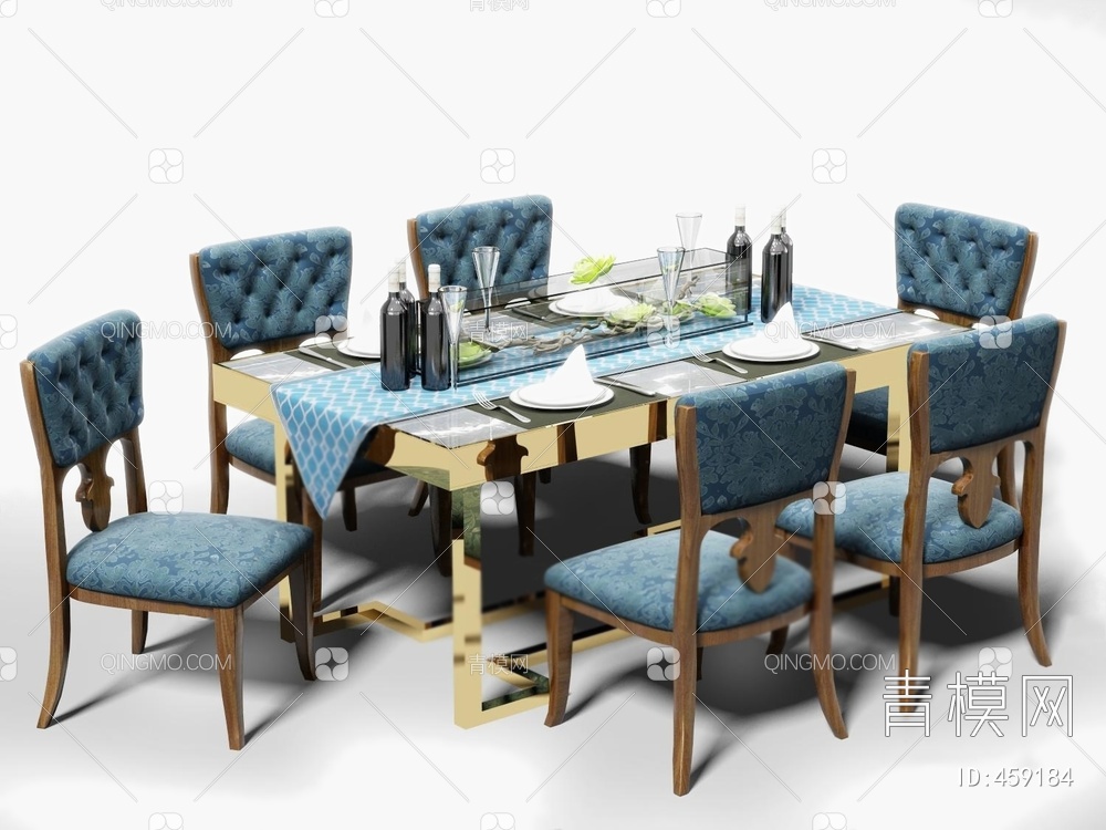 餐桌，桌椅组合3D模型下载【ID:459184】