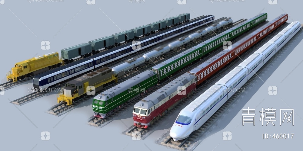 高铁动车火车3D模型下载【ID:460017】