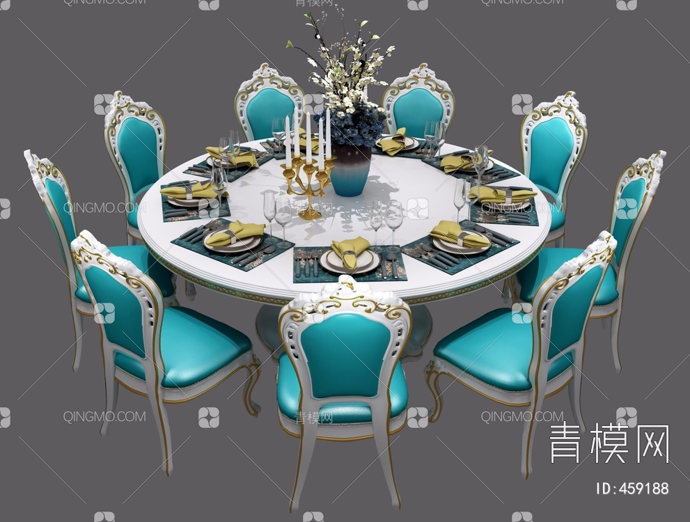 餐桌，桌椅组合3D模型下载【ID:459188】