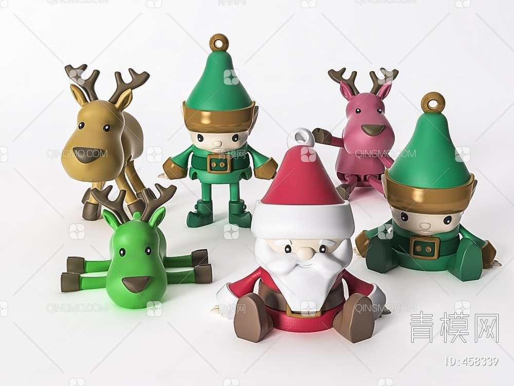 圣诞老人麋鹿摆件组合3D模型下载【ID:458339】