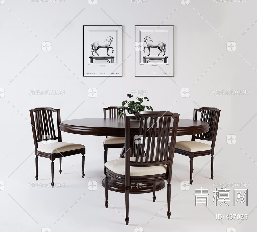 圆形餐桌椅3D模型下载【ID:457023】