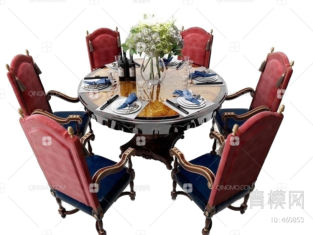 餐桌，桌椅组合3D模型下载【ID:460853】